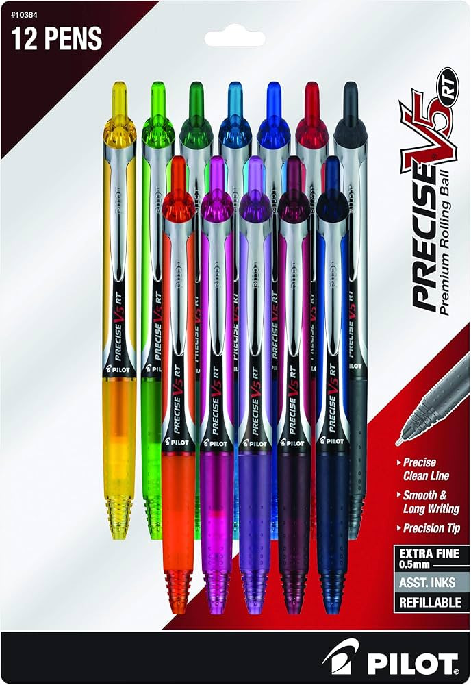 Pilot, Precise V5 RT Refillable & Retractable Rolling Ball Pens, Extra Fine Point 0.5 mm, Assorte... | Amazon (US)