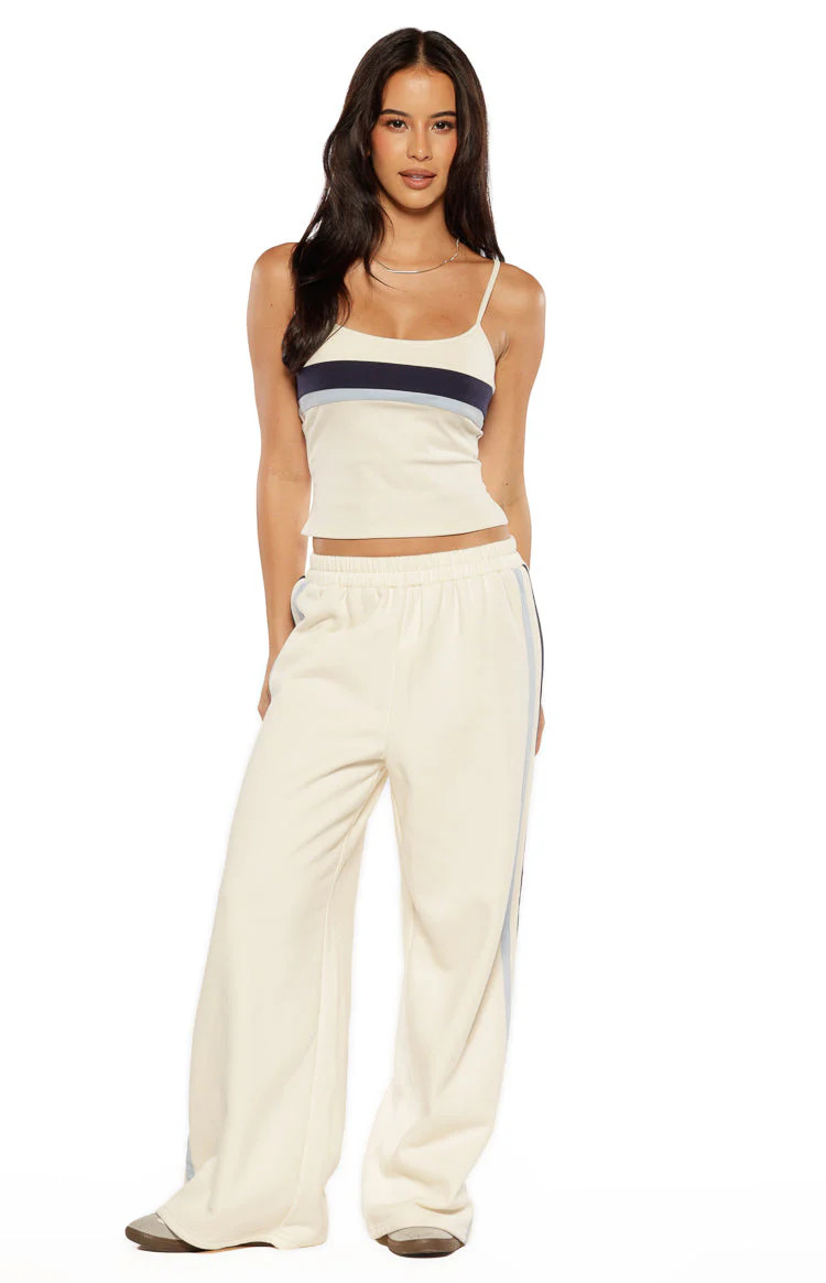 Leya White Contrast Stripe Pants | Beginning Boutique | Beginning Boutique (US)