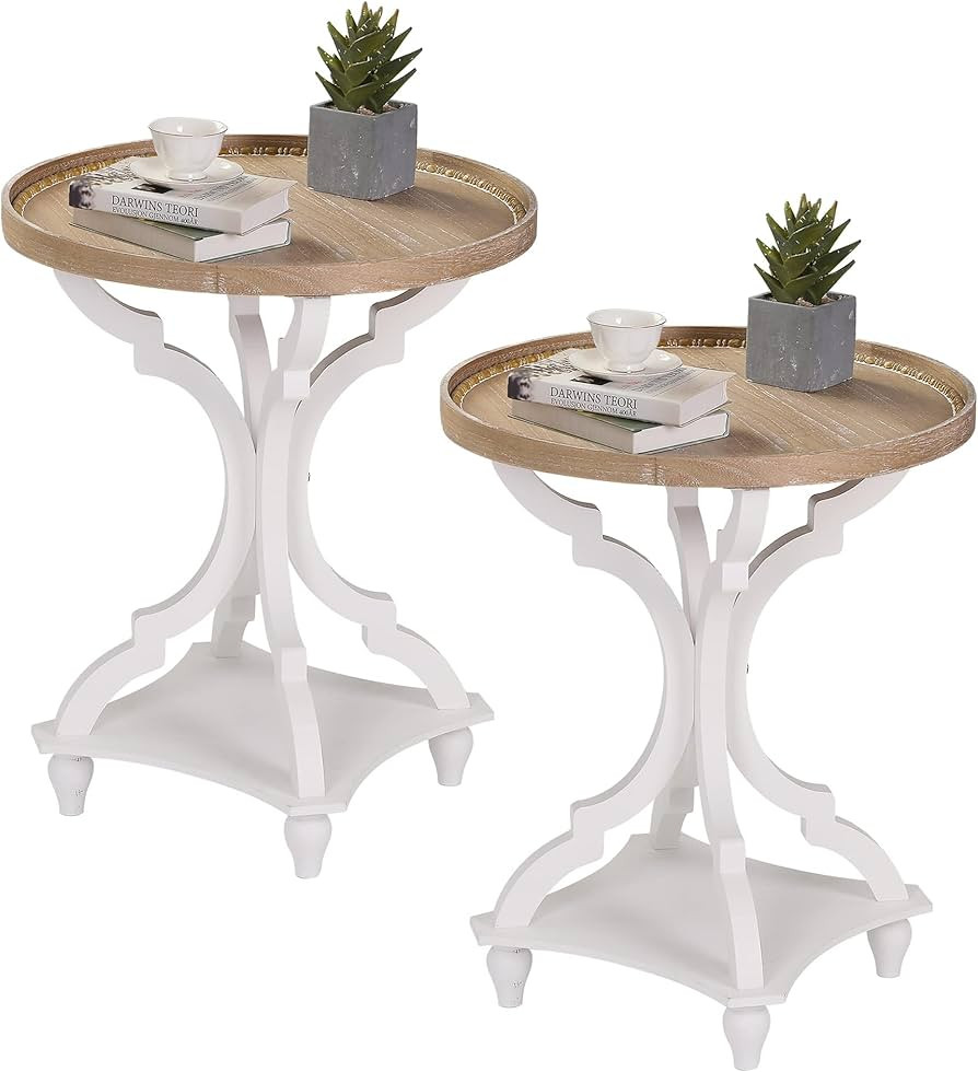 Wnutrees Farmhouse Round Accent End Table, Rustic Side Table Nightstands for Living Room Bedroom,... | Amazon (US)