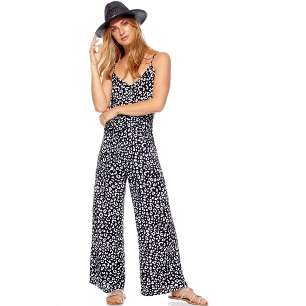 Scoop Women's V-Neck Self Belt Printed Jumpsuit | Walmart (US)