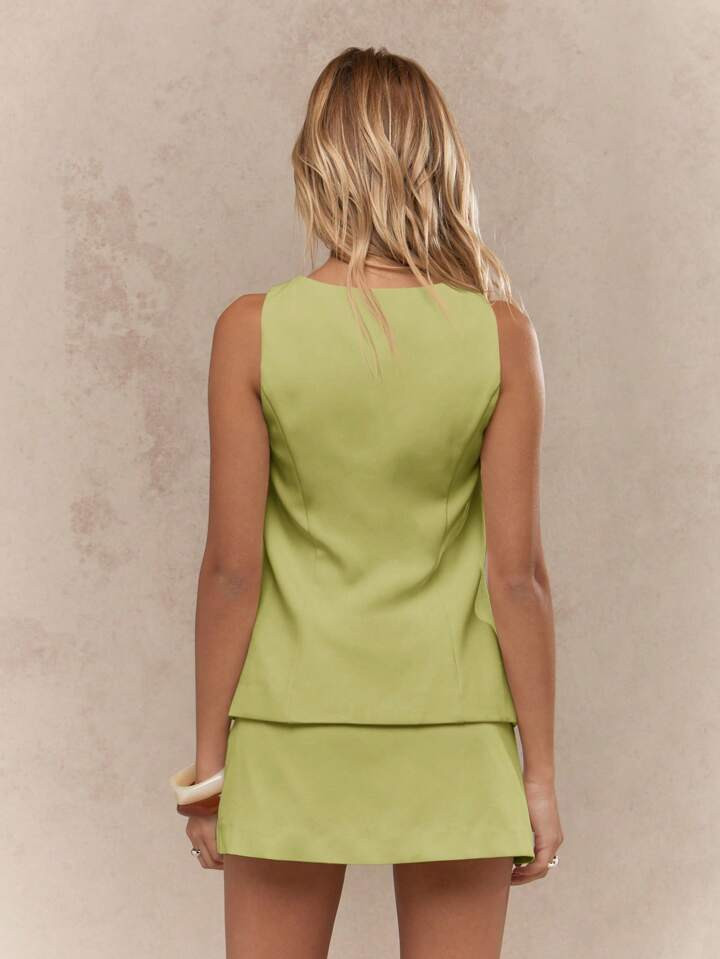 MISSGUIDED Lime Green Two-Piece Set Button Front Waistcoat Mini Skirt Suit Summer Spring Resort W... | SHEIN
