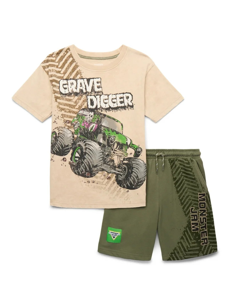 Monster Jam Boys' Grave Digger Graphic Tee and Shorts Set, 2-Piece, Sizes 4-10 | Walmart (US)