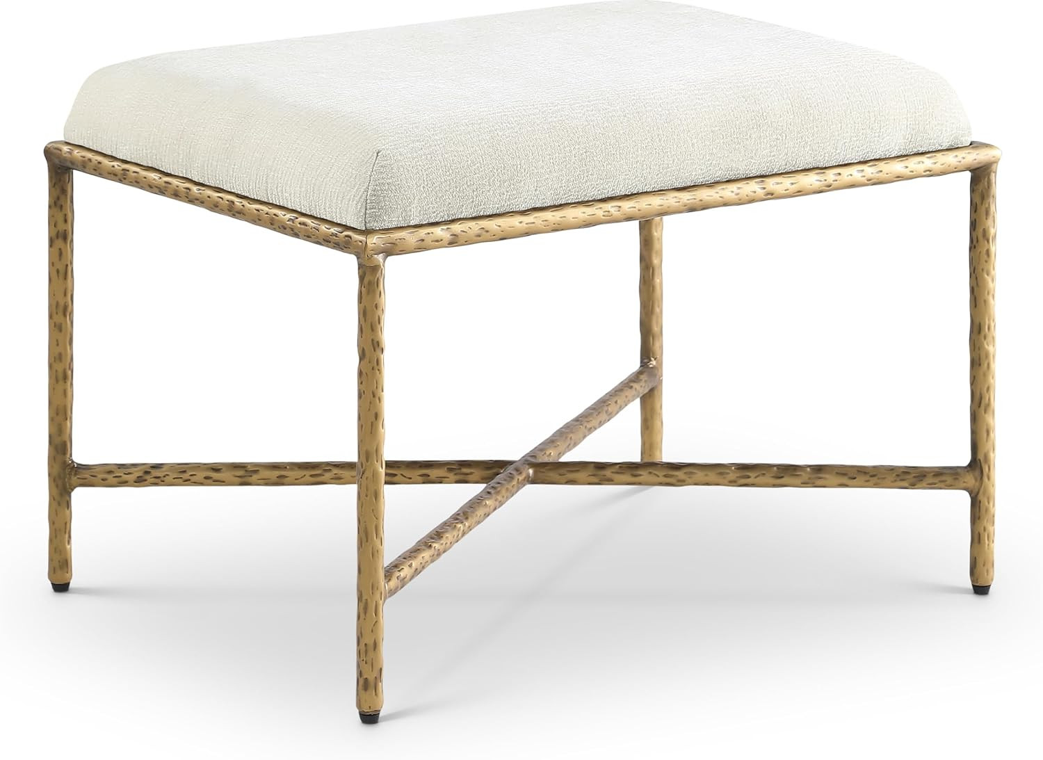 Meridian Furniture 22061Cream Valley Collection Modern | Contemporary Bench with Soft Cream Chenille Fabric, Brushed Brass Forged Iron Metal Legs and Frame, 25" W x 18" D x 18" H, Cream | Amazon (US)