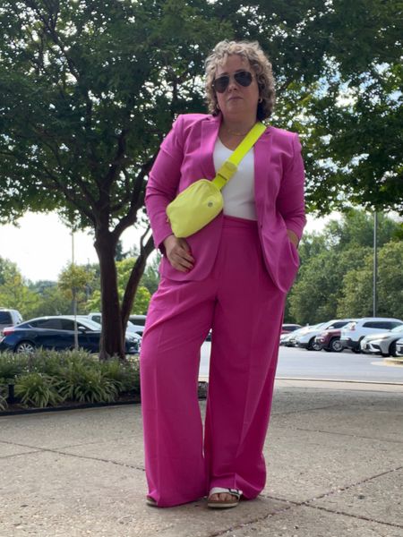 Pretty in pink pantsuit that also comes in petite! Say that five times fast. Wearing 16p in both pieces. 

#LTKcurves #LTKmidsize #LTKworkwear