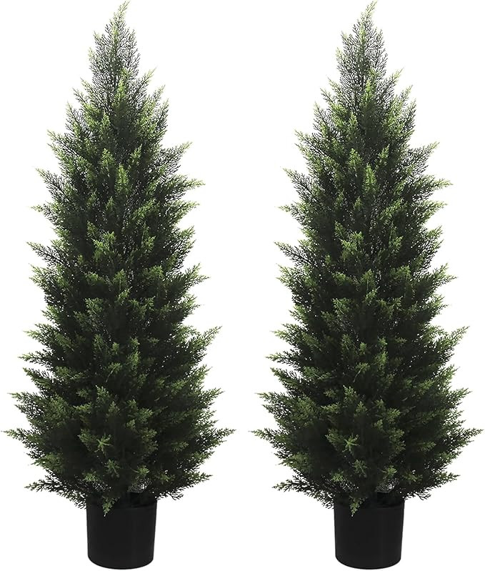 4FT Artificial Cedar Topiary Tree Lifelike Faux Cedar Pines Christmas Trees UV Rated Faux Shrubs ... | Amazon (US)