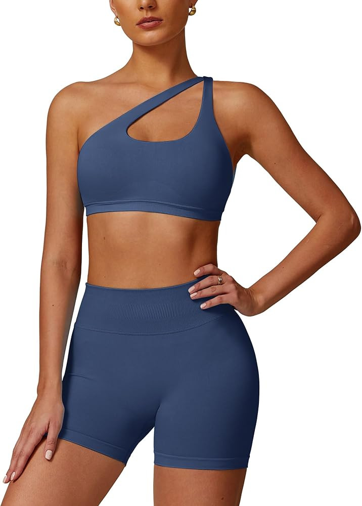 ABOCIW Workout Sets for Women Crossover High Waist Biker Shorts One Shoulder Sports Bra 2 Piece G... | Amazon (US)