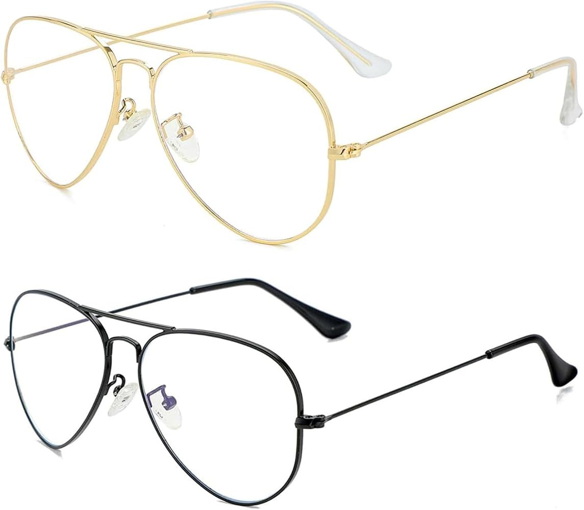 Classic Aviator Glasses for Women Men Metal Frame Clear Lens Eyeglasses | Amazon (US)