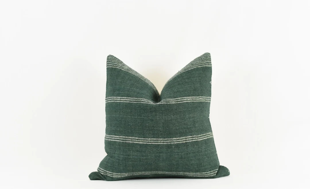 Monica Green Blue Wool Stripe Pillow Cover - Etsy | Etsy (US)