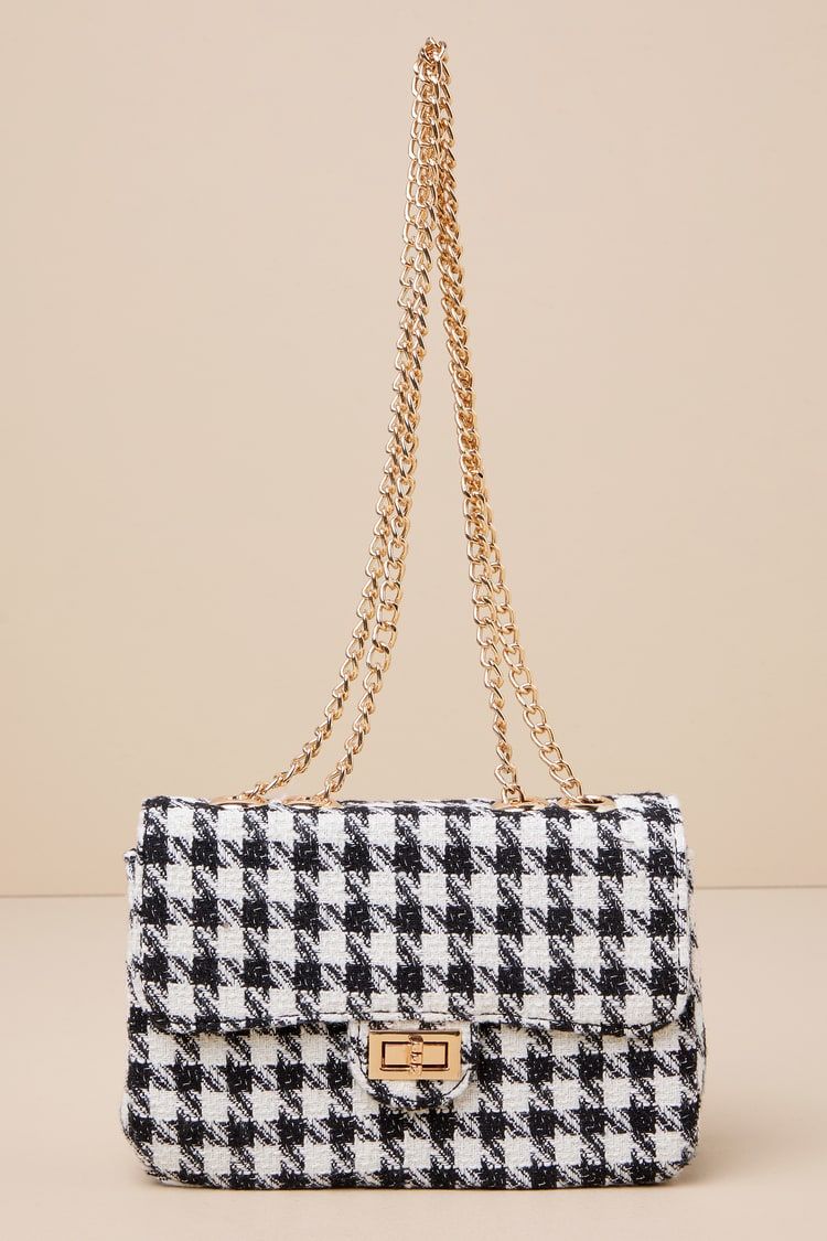 Camille Black and White Tweed Chain Strap Shoulder Bag | Lulus