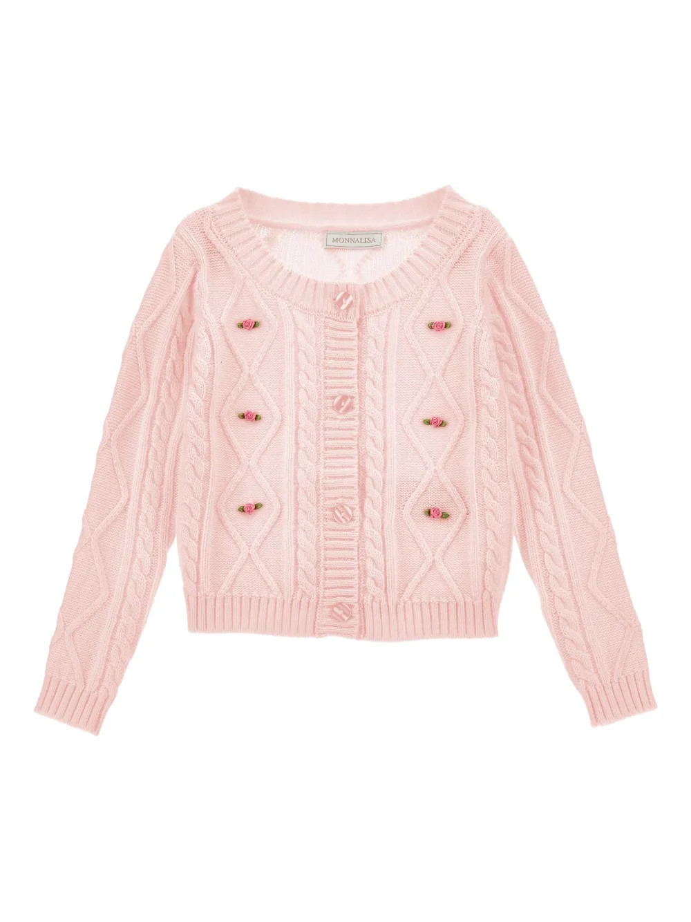 Monnalisa cable-knit button-up cardigan - Pink | Farfetch Global