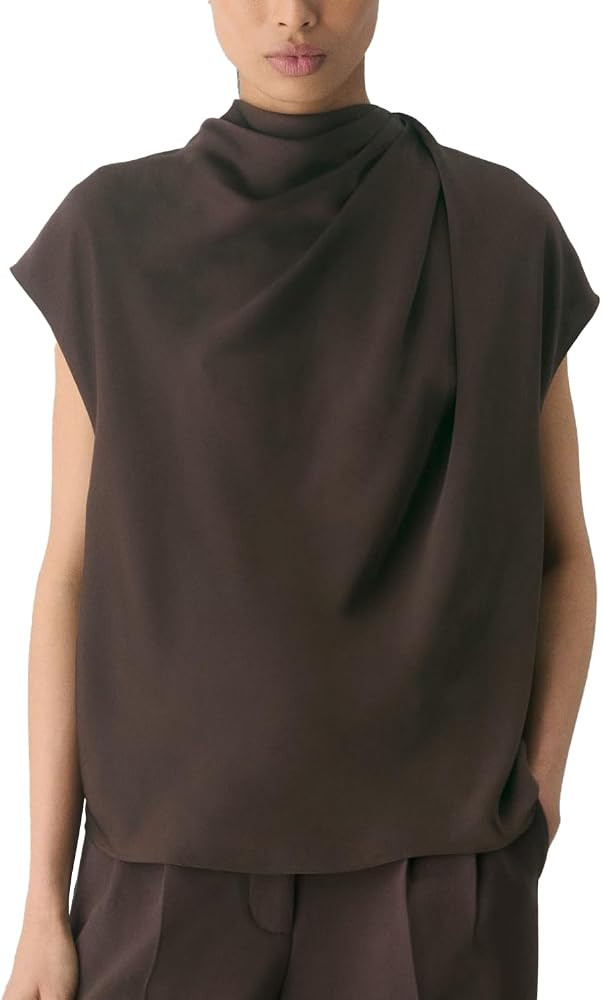 Womens Cap Sleeve Satin Blouse Mock Neck Silk Shirts Casual Dressy Summer Tank Tops Beach Outwear... | Amazon (US)