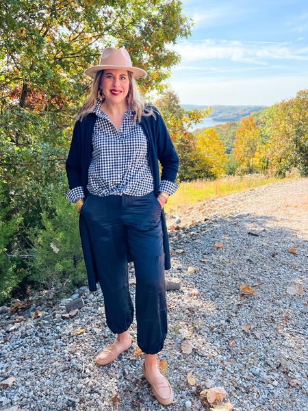 A+ Satin Pants! TTS, flat button/zip front with elastic back. Cinch hem or leave legs straight.
Gingham shirt- fantastic quality, bargain price! 
Lightweight duster sweater is a winner too! #falloutfit #ltkunder25

#LTKstyletip #LTKSeasonal #LTKover40