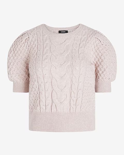 Cable Knit Crew Neck Puff Sleeve Sweater | Express