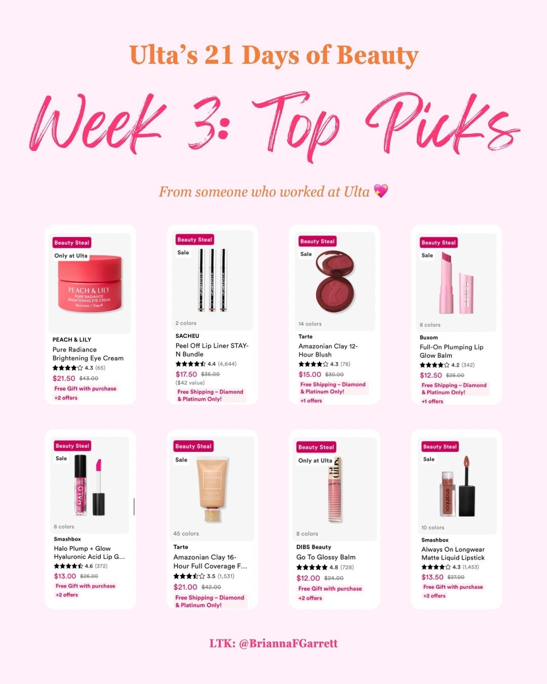 Week 3 Highlights✨

Ulta’s 21 Days of Beauty Week 3 has some of the best deals 👀

A lot of really good makeup and lip products this week. Sharing a few standout finds worth checking. 🧡🩷

Everything is linked here. 💕

#LTKSaleAlert #LTKBeauty #LTKselfcare