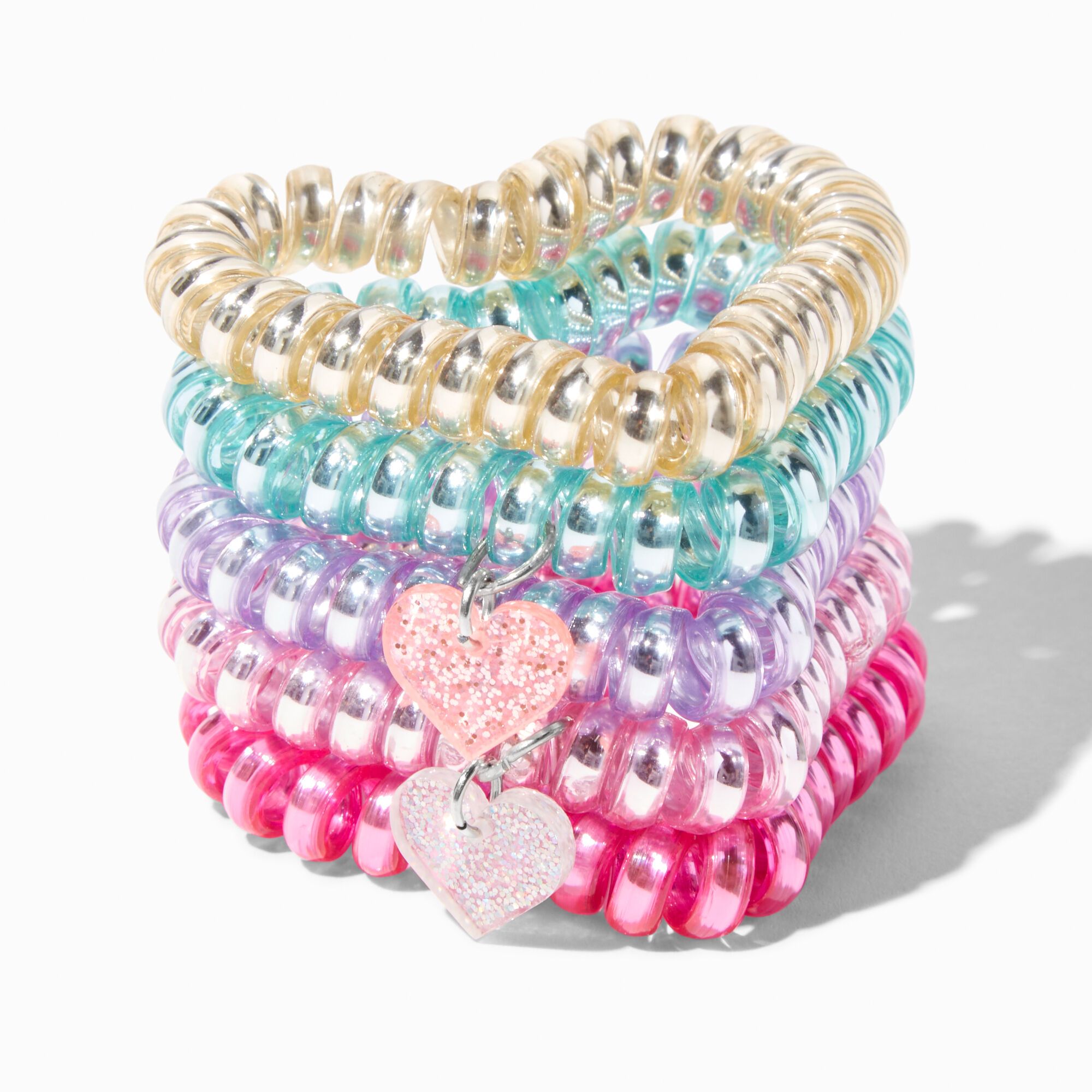 Heart Shaped Assorted Coil Bracelets - 5 Pack | Claire's (US)