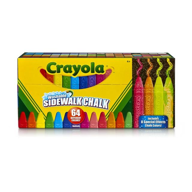 Crayola Washable Sidewalk Chalk in Assorted Colors, 64 Count , Gift for Kids - Walmart.com | Walmart (US)