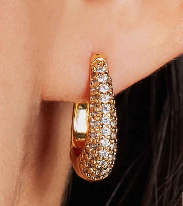 Chic 14K Gold Plated Cubic Zirconia Huggie Hoop Earrings | Windsor Stores