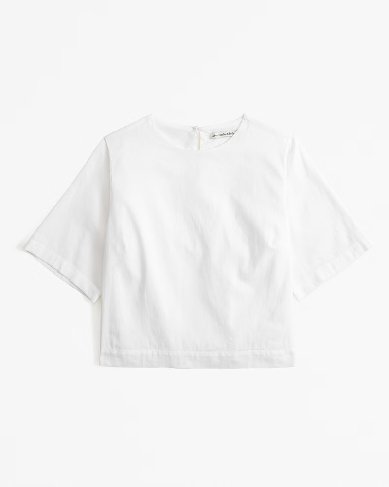 Abercrombie & Fitch Women's Short-Sleeve Lightweight Cotton Woven Tee in White - Size XXS | Abercrombie & Fitch (US)