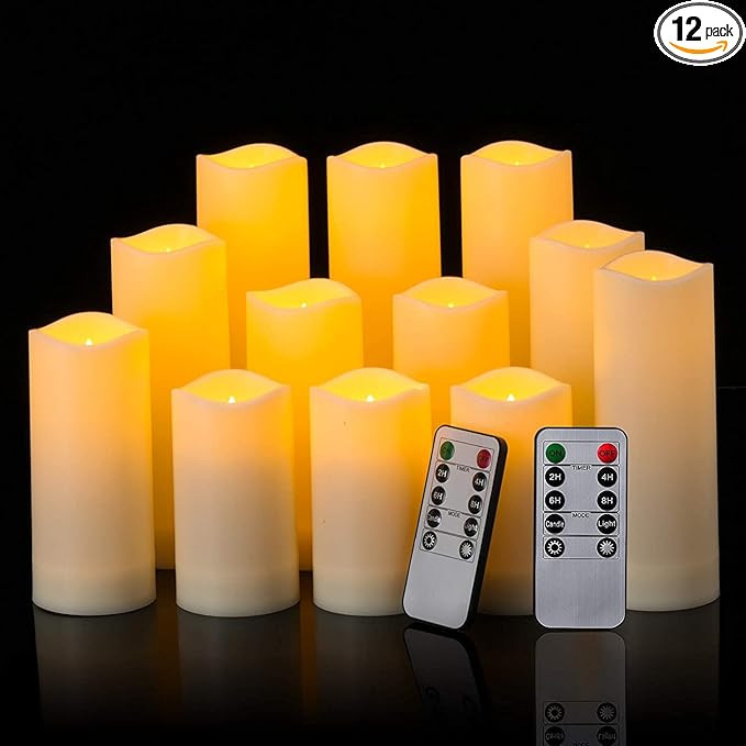 YOROXRG 12 Pack Flameless Candles Battery Operated Waterproof Led Candles (D:2.2" X H:4" 5" 6" 7"... | Amazon (US)