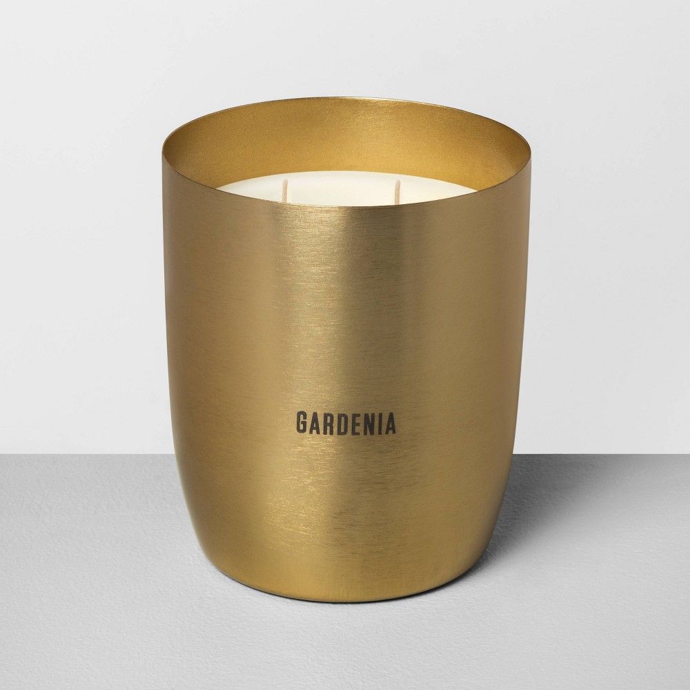 25oz Large Brass 2-Wick Candle Gardenia - Hearth & Hand with Magnolia | Target