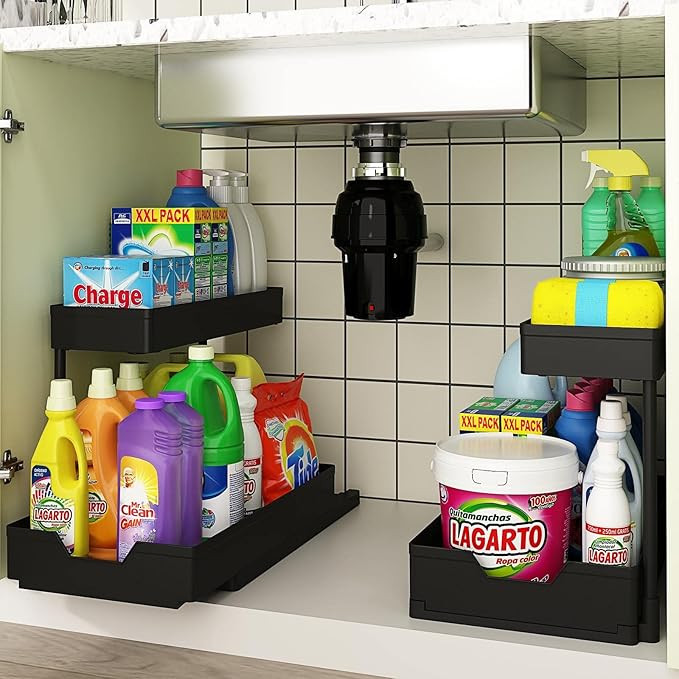 Under Sink Organizer,2 Pack Bukfen Pull Out Cabinet Organizer 2-Tier Slide Out Sliding Shelf Unde... | Amazon (US)