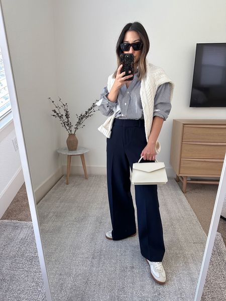 J.crew Sydney trousers  are amazing in the regular length. Fit petites perfectly, thick material, and super comfy!

J.crew shirt 4. Sized up. 
J.crew Sydney trouser 2 regular. Could wear the 0 regular. 
J.crew sneakers 5
J.crew bag
YSL sunglasses 

Fall outfits, work outfit, fall style, petite style, petite trousers 

#LTKitbag #LTKshoecrush #LTKSeasonal