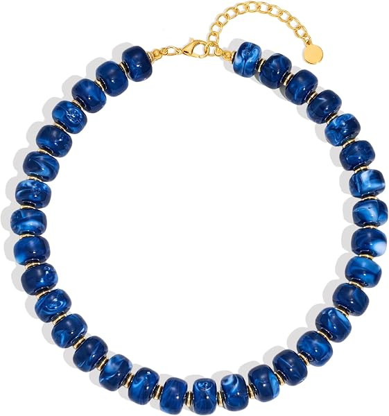 Beaded Necklaces for Women Chunky Resin Bead Choker Statement Necklace Trendy Handmade Beach Summer Necklaces Jewelry Gifts | Amazon (US)