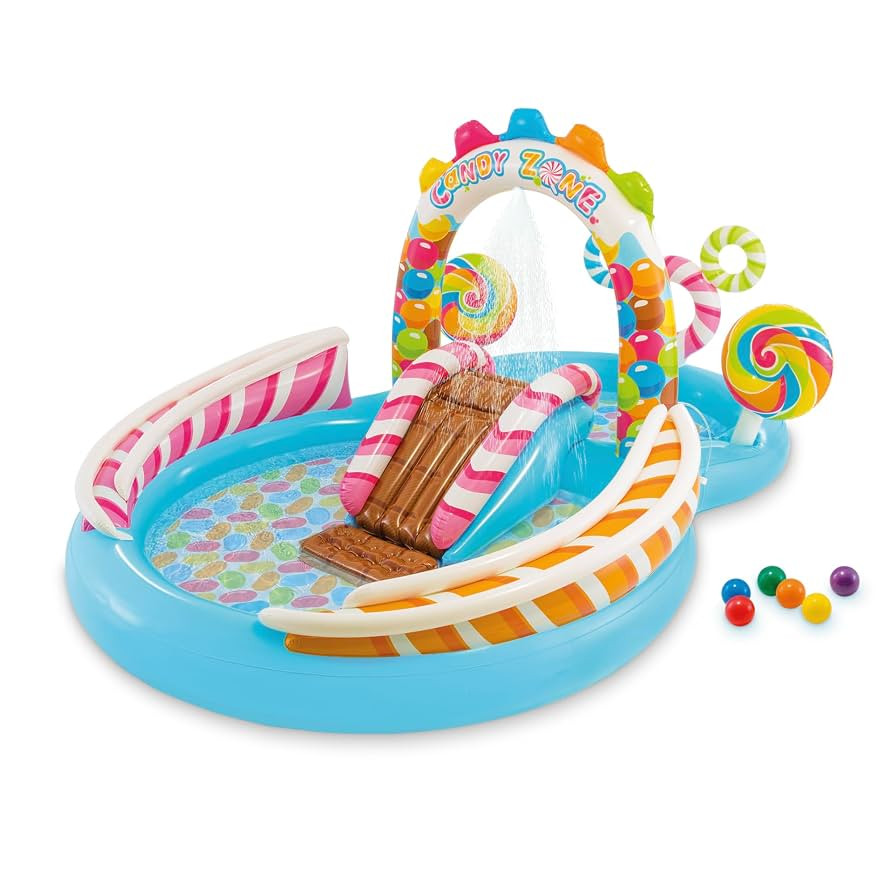 INTEX Candy Zone Inflatable Kiddie Pool: Inflatable Kids Pool with Water Sprayer and Slide – Sp... | Amazon (US)