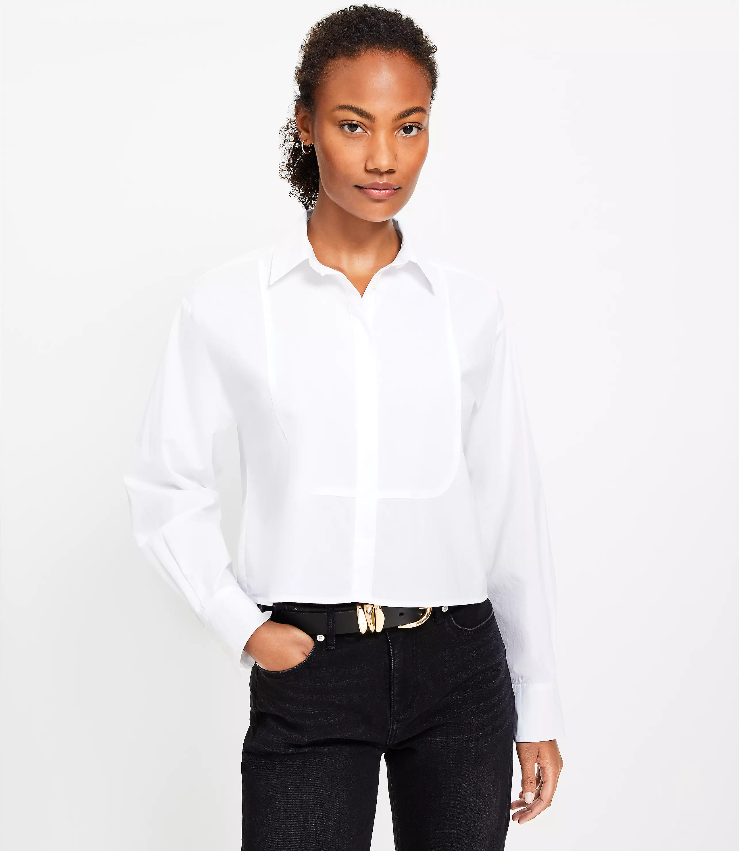 Poplin Modern Bib Shirt | LOFT