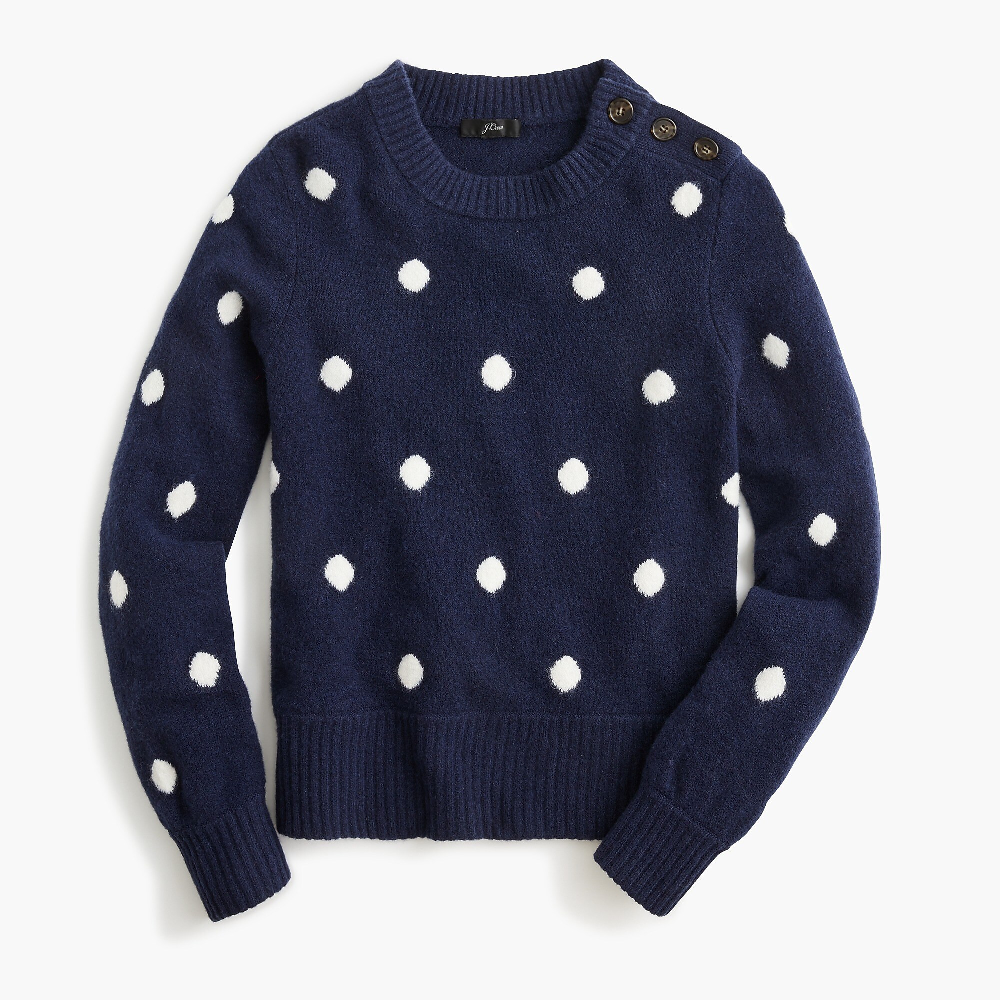 Button detail crewneck sweater in dot supersoft yarn | J. Crew US