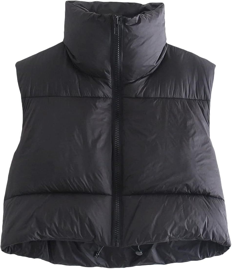 CULACCINO Women's Winter Cropped Puffer Vest Crop Jackets For Women Full Zip Stand Collar Padded Lig | Amazon (US)