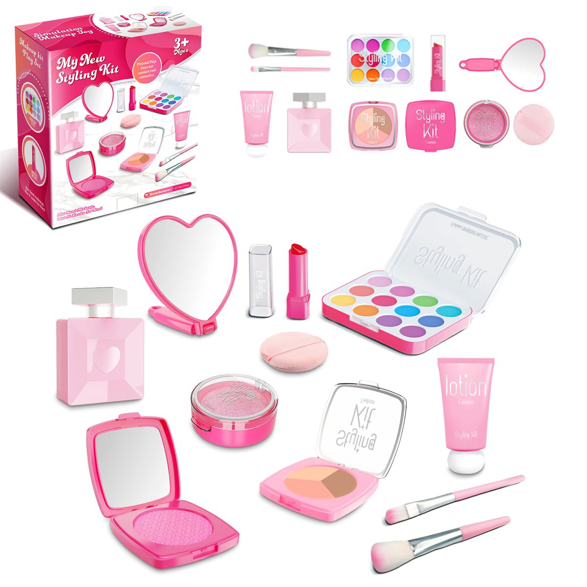 Fake Makeup Kits for Girls Toys 3 4 5 Years Old, Pretend Makeup Toys for Girls Birthday Gifts 3-5 Years Old (Pink) | Amazon (US)