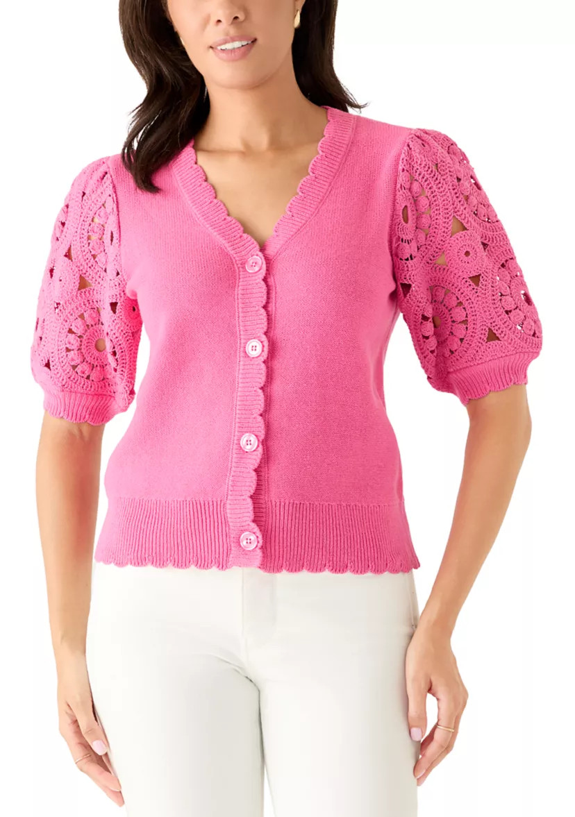Women's Crochet Sleeve Scalloped Cardigan | Belk