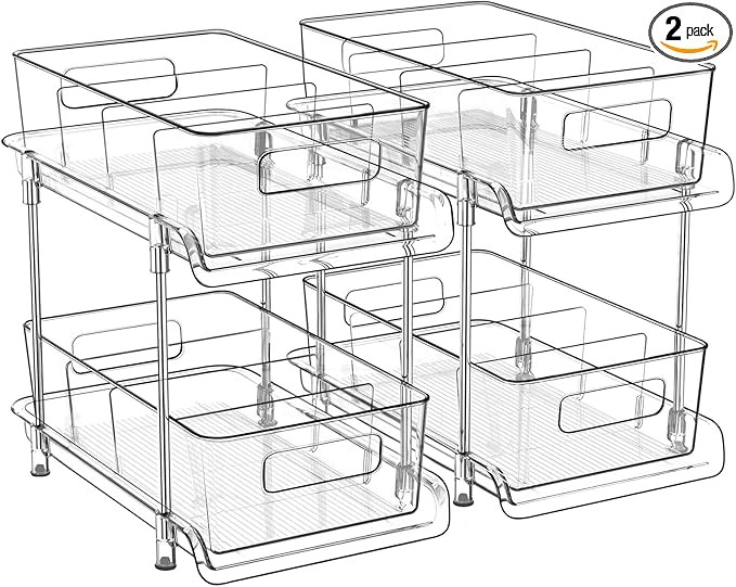 HIHEGD 2 Tier Bathroom Storage Organizer with Dividers, Clear Under Sink Organizers and Storage P... | Amazon (US)