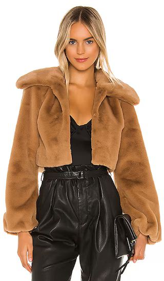 Cleobella Cropped Faux Fur Jacket in Light Walnut | Revolve Clothing (Global)