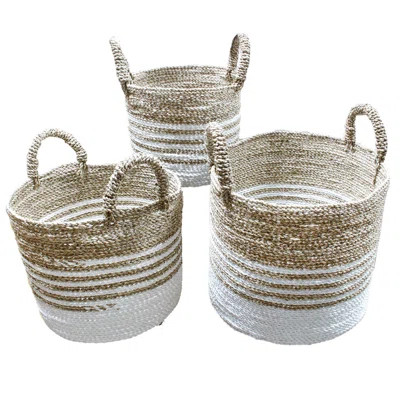 Raffia Stripe Handwoven Natural 3 Piece Rattan Basket Set Highland Dunes | Wayfair North America