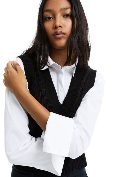 Rib-knit Sweater Vest - White/black - Ladies | H&M US | H&M (US + CA)