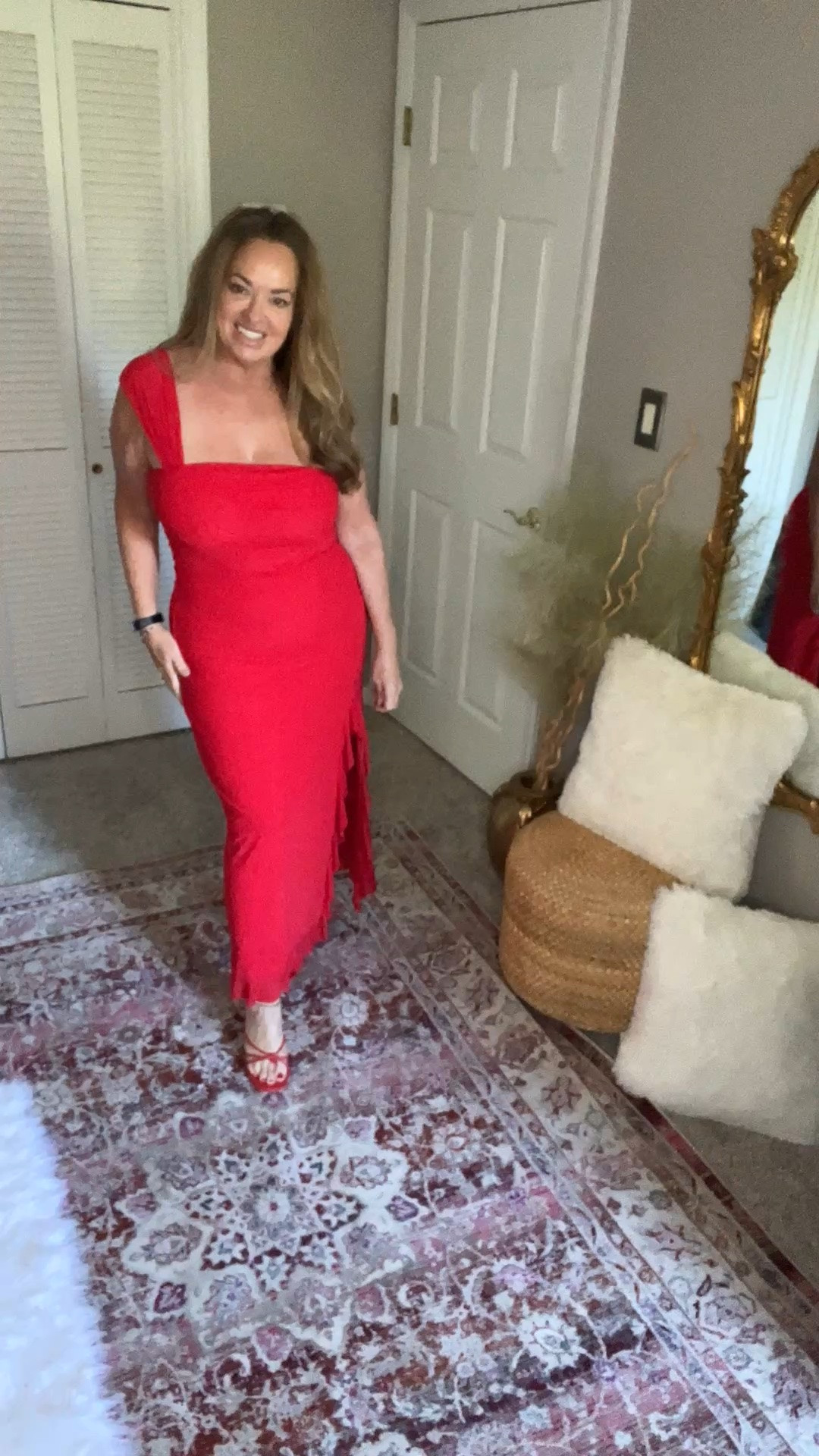 Special occasion maxi dress with square neckline, wide straps and flirty ruffle slit.

#LTKgrwm #LTKTravel #LTKBeauty