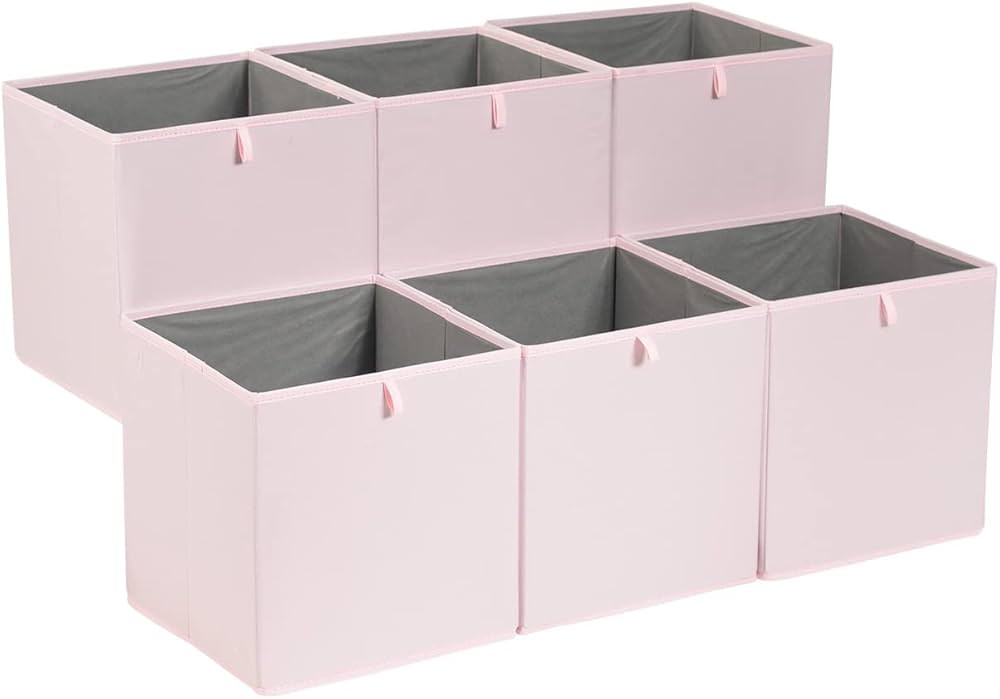 Amazon Basics Collapsible Fabric Storage Cube Organizer Bins - Pack of 6, Peony Pink, 13x15x13" | Amazon (US)