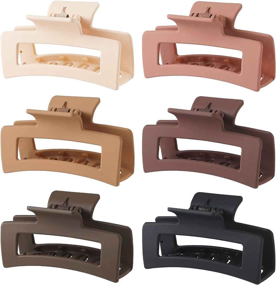 Sisiaipu 3.5 Inch Medium Hair Claw Clips 6 Pack Brown Hair Clips for Women Square Claw Clips Rect... | Amazon (US)