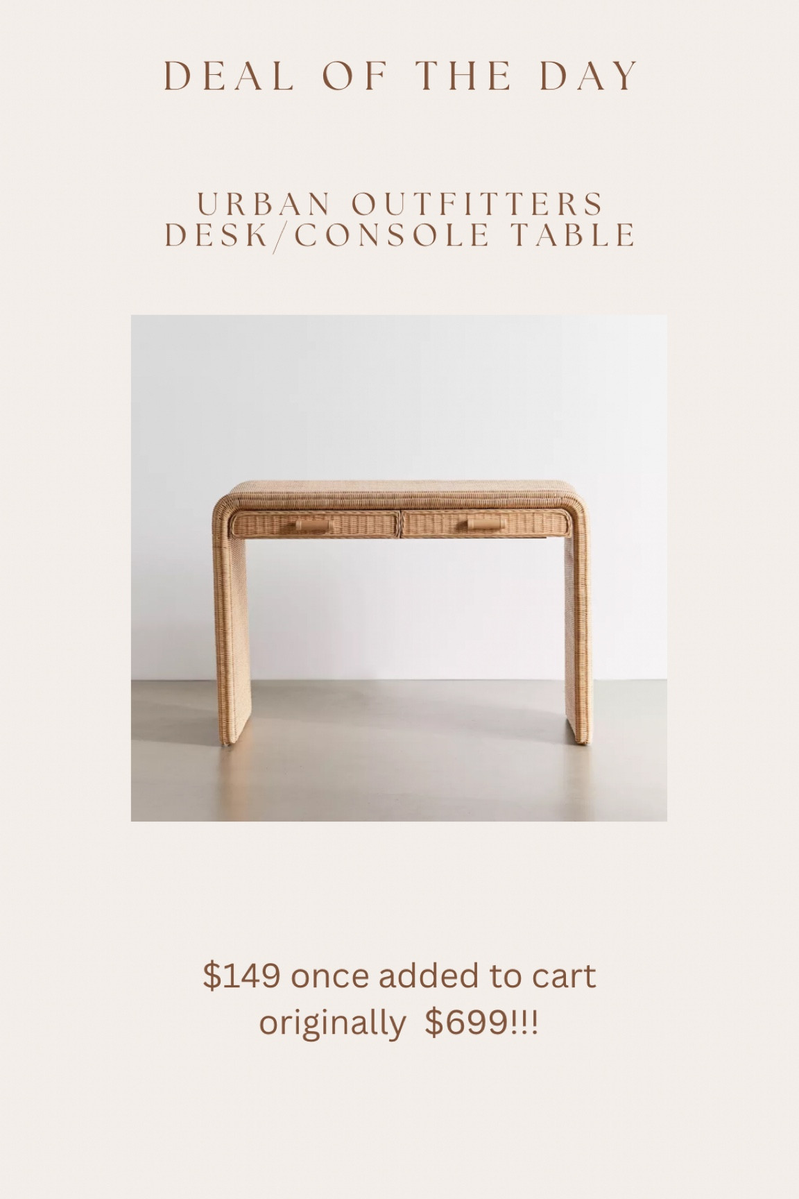 Urban outfitters desk is $550 off!!! Price shown once added to cart 🙌🏻🙌🏻
