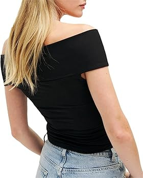 Women's Y2k 3D Flower Tank Top Off Shoulder Skinny Sleeveless Slim Ruched Crop Tee Shirts Streetw... | Amazon (US)