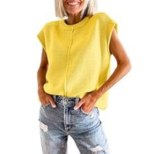 Saodimallsu Womens Summer Cap Sleeve Tops Casual Crew Neck Loose Fit Knit Lightweight Sweater Pul... | Amazon (US)