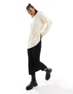 River Island v-neck mixed cable knit jumper in cream | ASOS (Global)