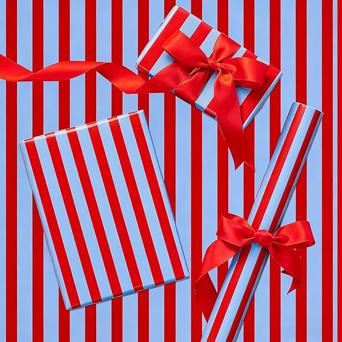 Whaline 6 Sheets Red Blue Striped Wrapping Paper -Not Roll- Gift Wrap Paper Folded Flat for Baby ... | Amazon (US)