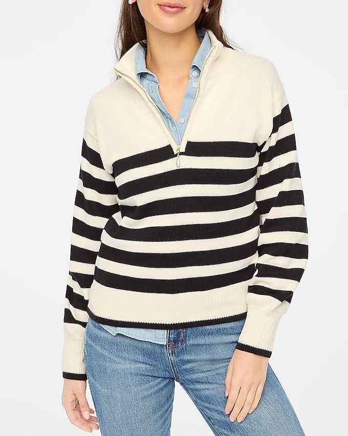 Striped half-zip sweater with pearl zipper | J.Crew Factory