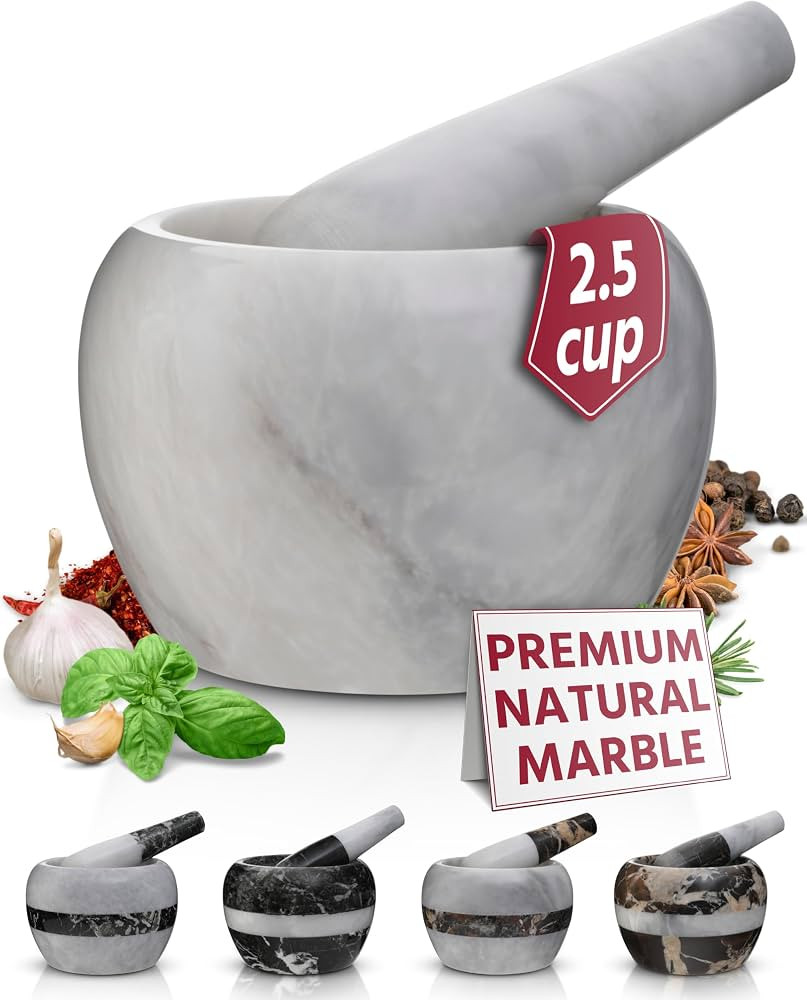 Gusto Nostro Natural Marble Mortar and Pestle Set | 5 Inch - 2.5 Cup Large Mortar Pestle Set for ... | Amazon (US)