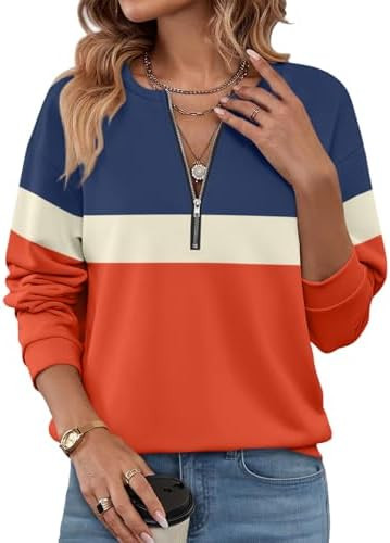 TICTICMISS Womens Sweatshirts Half Zip Fleece Pullover Tops Color Block Quarter Zipper Hoodies Fa... | Amazon (US)