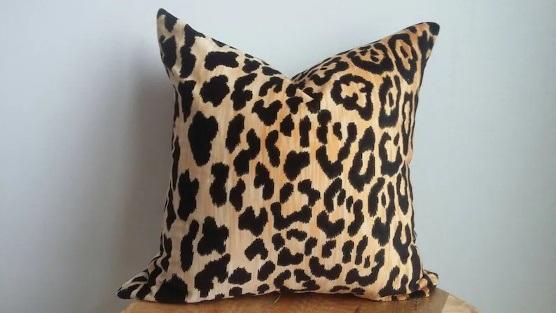 Designer leopard animal print velvet pillow cover modern boho chic Euro sham extra long lumbar  r... | Etsy (Global)