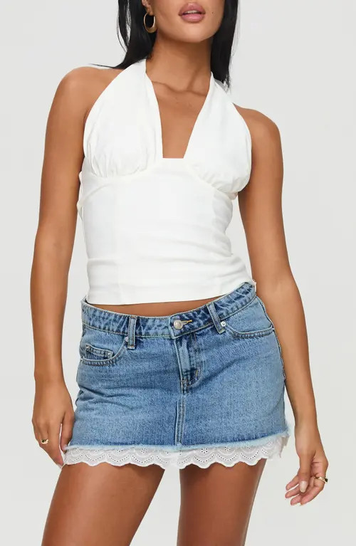 Princess Polly Miyuki Scalloped Trim Denim Miniskirt in Blue at Nordstrom, Size 10 | Nordstrom